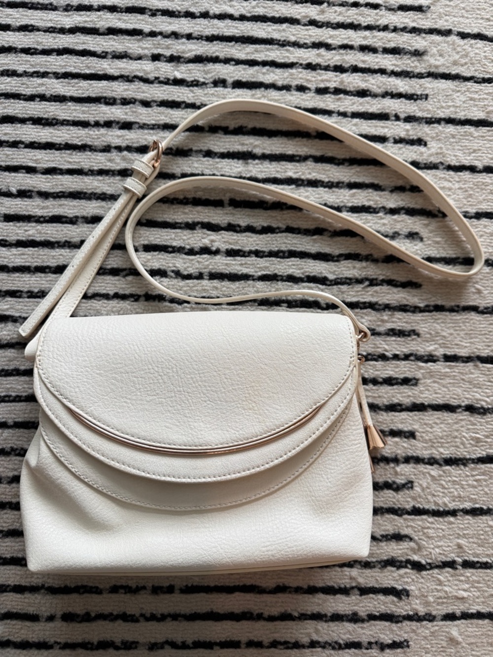 LC Lauren Conrad Cream Crossbody Saddle Bag with Gold Trim